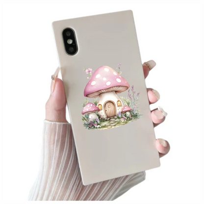 Pink Mushroom House Garden Flowers Vinyl Sticker Decal
