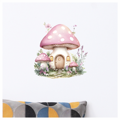 Pink Mushroom House Garden Flowers Vinyl Sticker Decal
