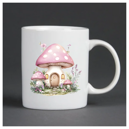 Pink Mushroom House Garden Flowers Vinyl Sticker Decal