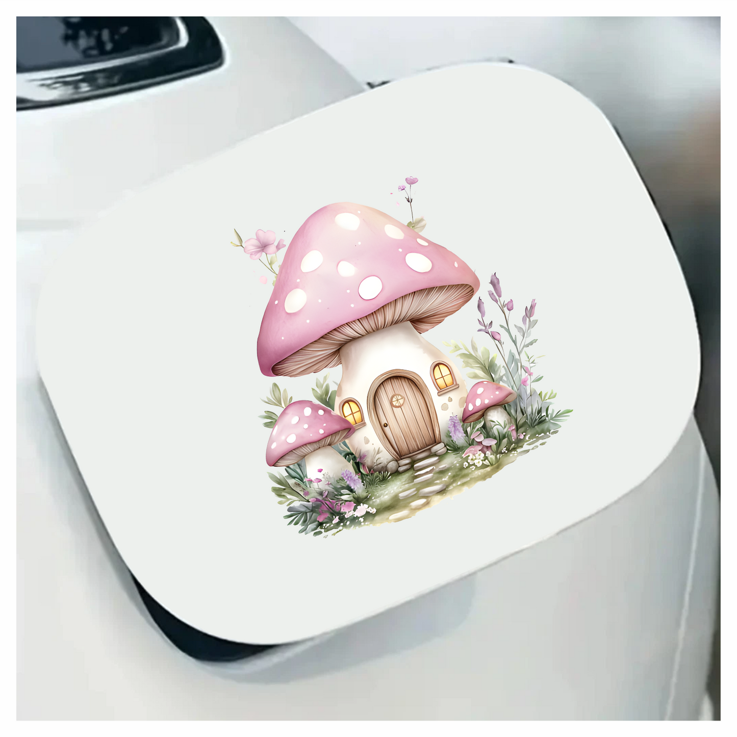 Pink Mushroom House Garden Flowers Vinyl Sticker Decal