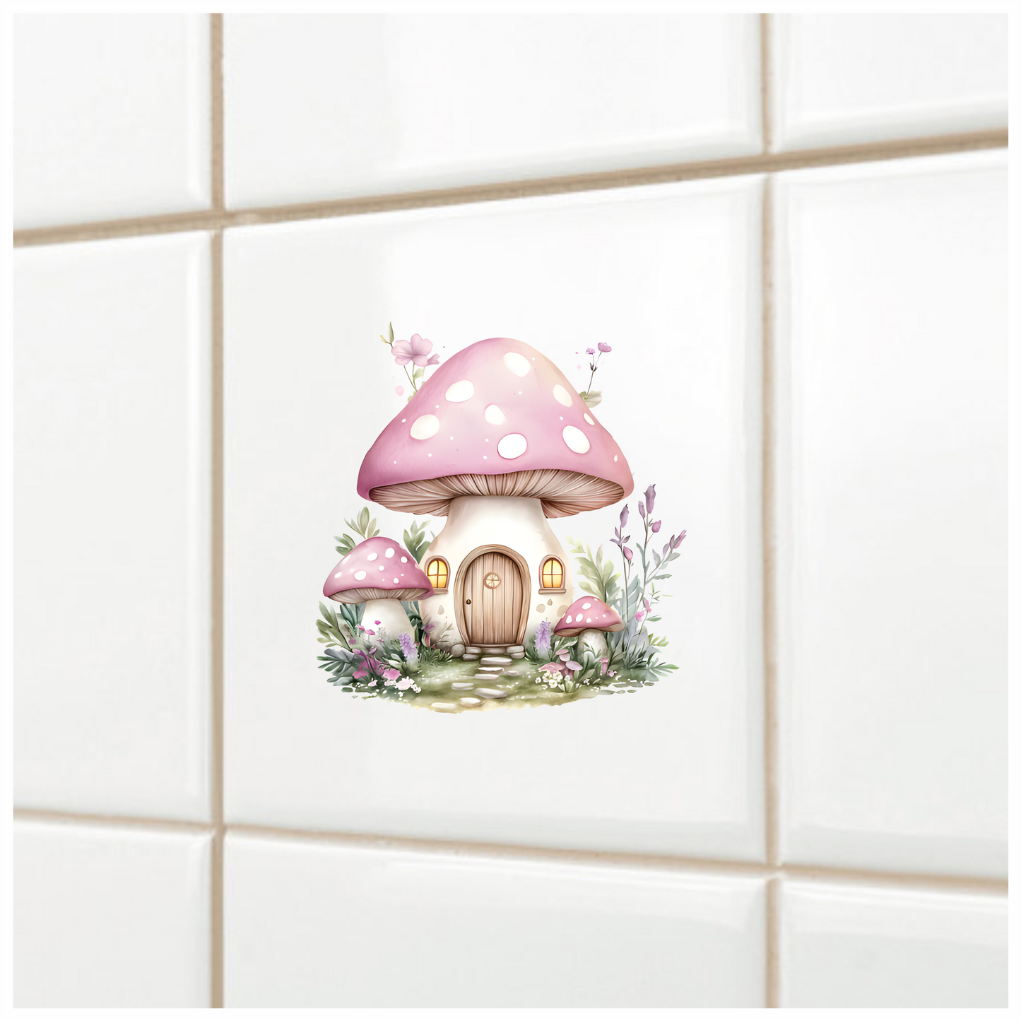 Pink Mushroom House Garden Flowers Vinyl Sticker Decal