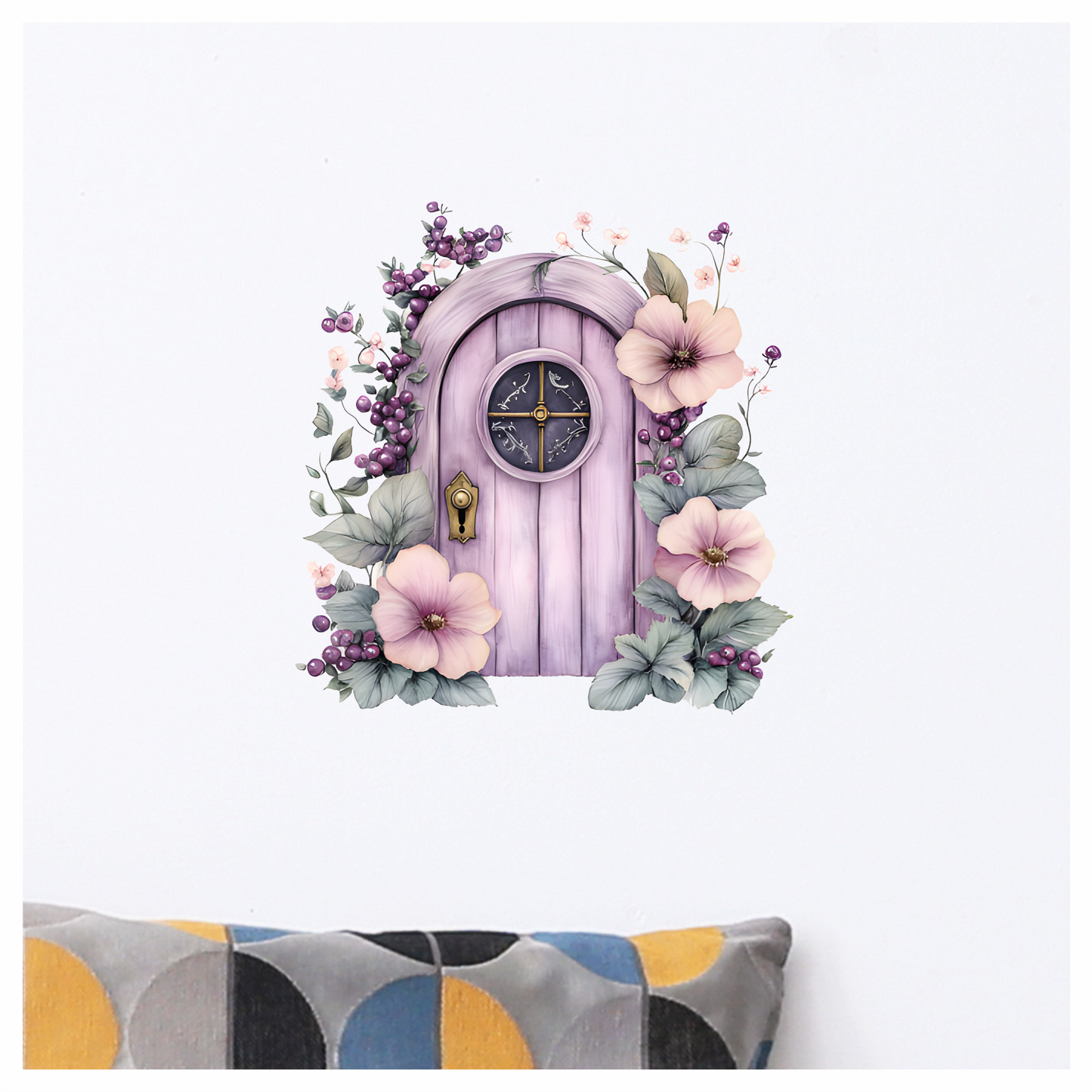 Purple Door Flowers Leaves Berries Vinyl Sticker Decal