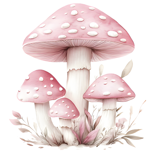 Pink Mushrooms Growing Forest Ground Vinyl Sticker Decal