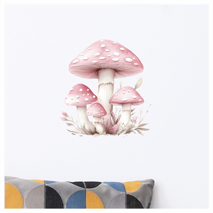 Pink Mushrooms Growing Forest Ground Vinyl Sticker Decal