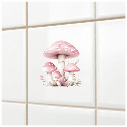 Pink Mushrooms Growing Forest Ground Vinyl Sticker Decal