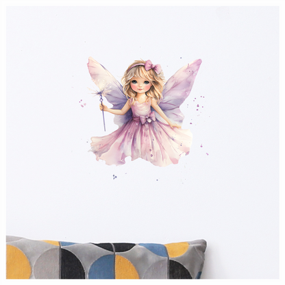Fairy Girl Pink Dress Wings Vinyl Sticker Decal