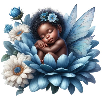 Baby Sleeping Blue Flower Fairy Vinyl Sticker Decal