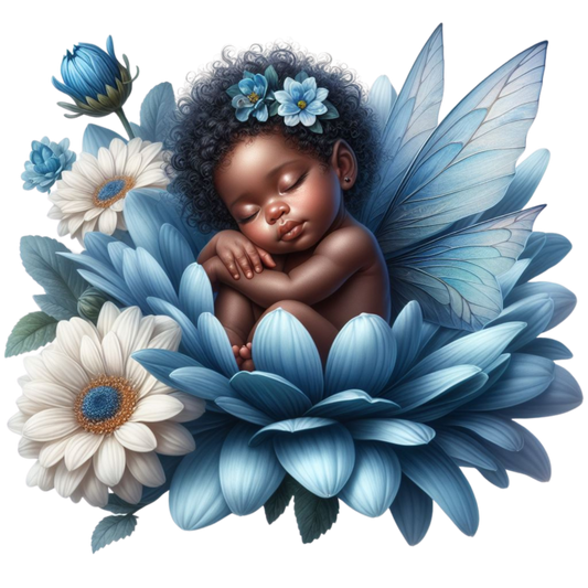Baby Sleeping Blue Flower Fairy Vinyl Sticker Decal