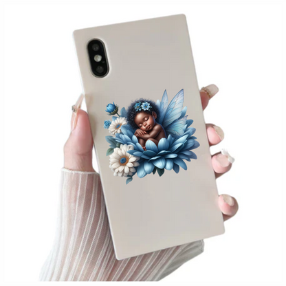 Baby Sleeping Blue Flower Fairy Vinyl Sticker Decal