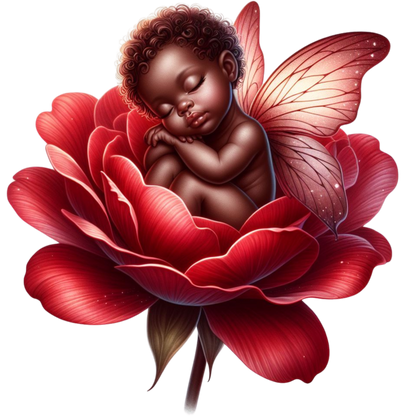 Baby Sleeping Red Flower Fairy Wings Vinyl Sticker Decal