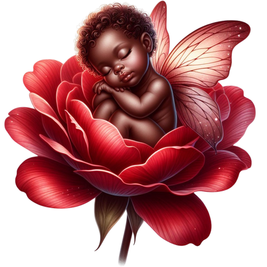 Baby Sleeping Red Flower Fairy Wings Vinyl Sticker Decal