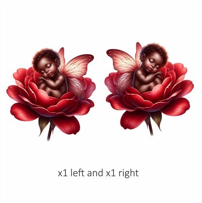 Baby Sleeping Red Flower Fairy Wings Vinyl Sticker Decal