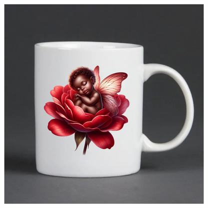 Baby Sleeping Red Flower Fairy Wings Vinyl Sticker Decal