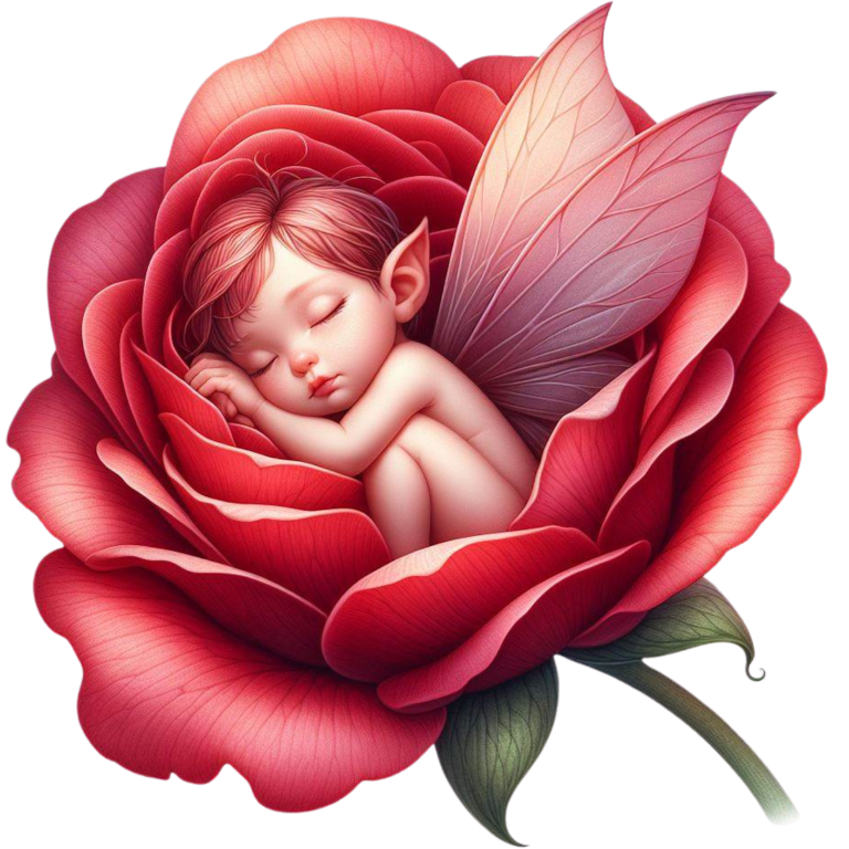 Red Fairy Baby Sleeping Rose Vinyl Sticker Decal