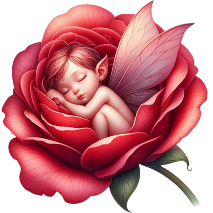 Red Fairy Baby Sleeping Rose Vinyl Sticker Decal