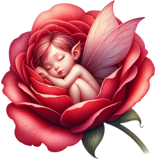 Red Fairy Baby Sleeping Rose Vinyl Sticker Decal