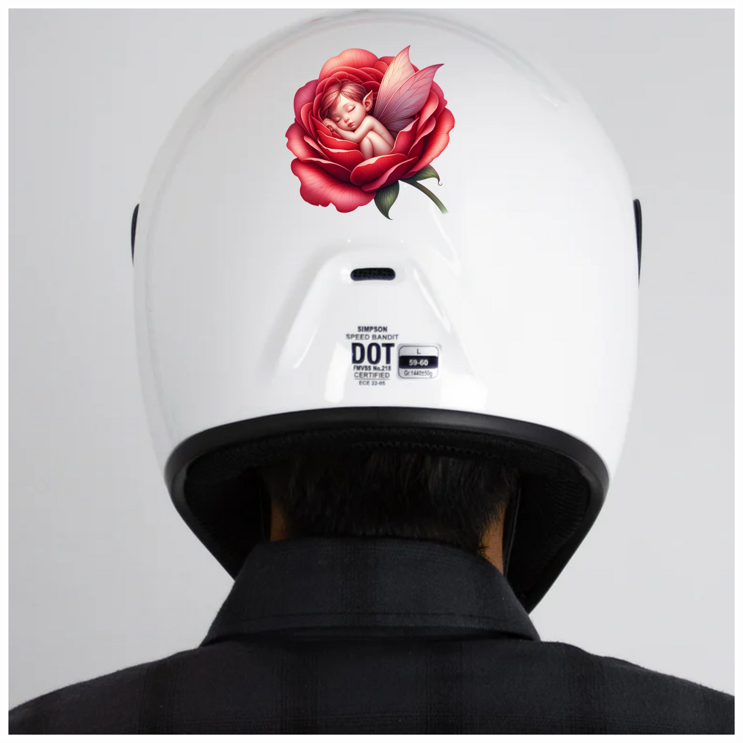 Red Fairy Baby Sleeping Rose Vinyl Sticker Decal