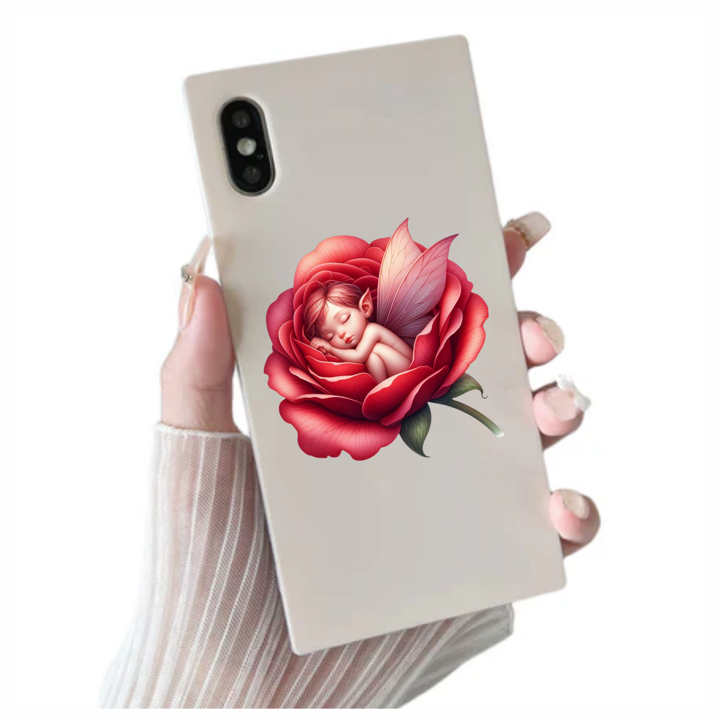 Red Fairy Baby Sleeping Rose Vinyl Sticker Decal