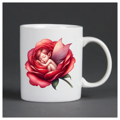 Red Fairy Baby Sleeping Rose Vinyl Sticker Decal