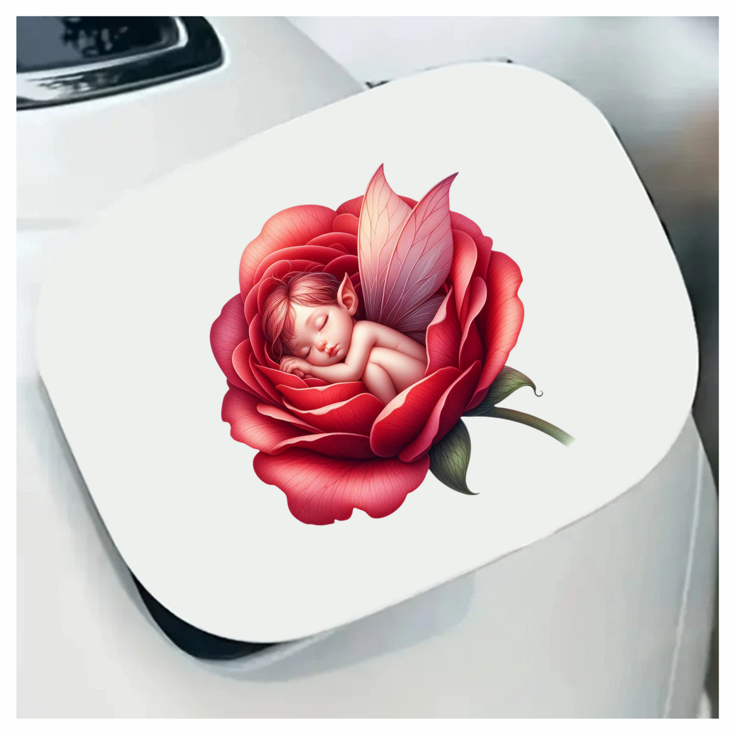 Red Fairy Baby Sleeping Rose Vinyl Sticker Decal