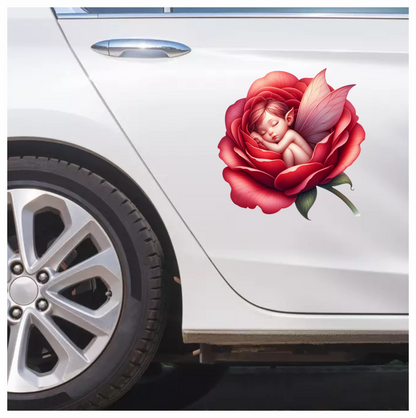 Red Fairy Baby Sleeping Rose Vinyl Sticker Decal