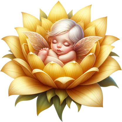 Baby Fairy Sleeping Yellow Flower Vinyl Sticker Decal
