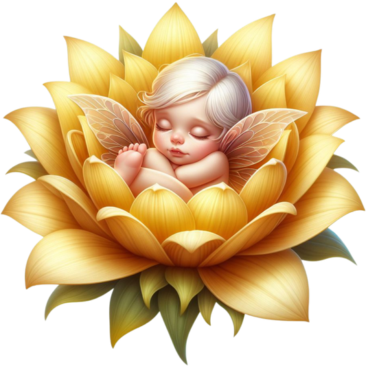Baby Fairy Sleeping Yellow Flower Vinyl Sticker Decal