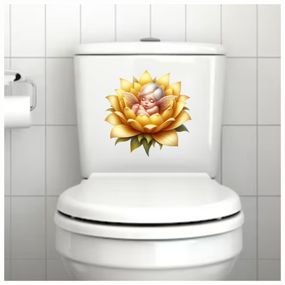 Baby Fairy Sleeping Yellow Flower Vinyl Sticker Decal
