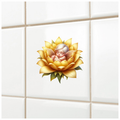 Baby Fairy Sleeping Yellow Flower Vinyl Sticker Decal