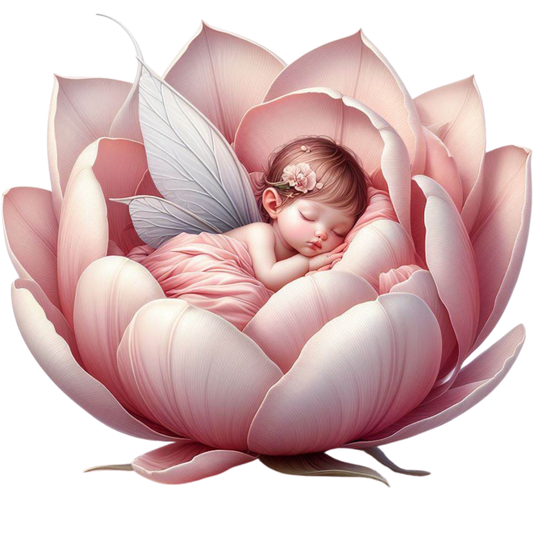 Baby Fairy Sleeping Pink Flower Vinyl Sticker Decal