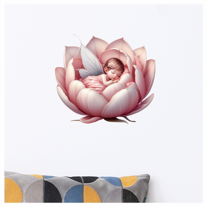 Baby Fairy Sleeping Pink Flower Vinyl Sticker Decal