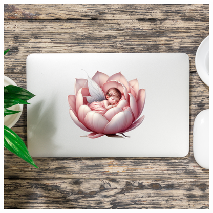 Baby Fairy Sleeping Pink Flower Vinyl Sticker Decal