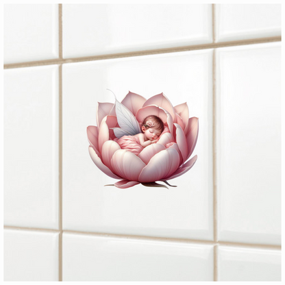 Baby Fairy Sleeping Pink Flower Vinyl Sticker Decal