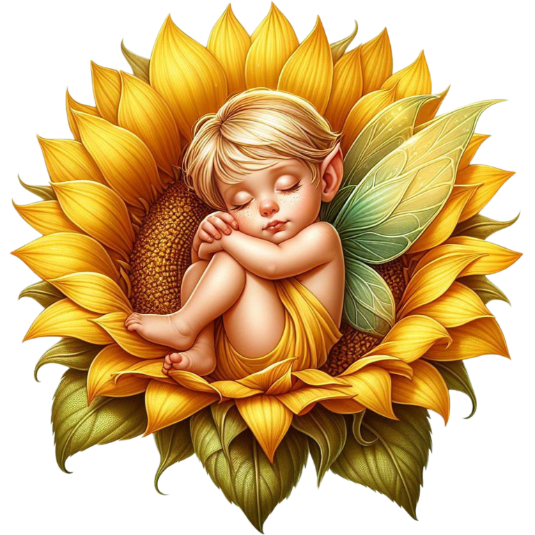 Yellow Fairy Baby Sleeping Sunflower Vinyl Sticker Decal
