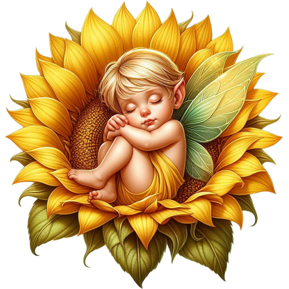 Yellow Fairy Baby Sleeping Sunflower Vinyl Sticker Decal