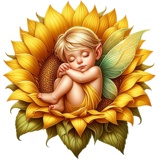 Yellow Fairy Baby Sleeping Sunflower Vinyl Sticker Decal