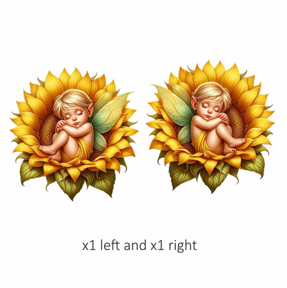 Yellow Fairy Baby Sleeping Sunflower Vinyl Sticker Decal