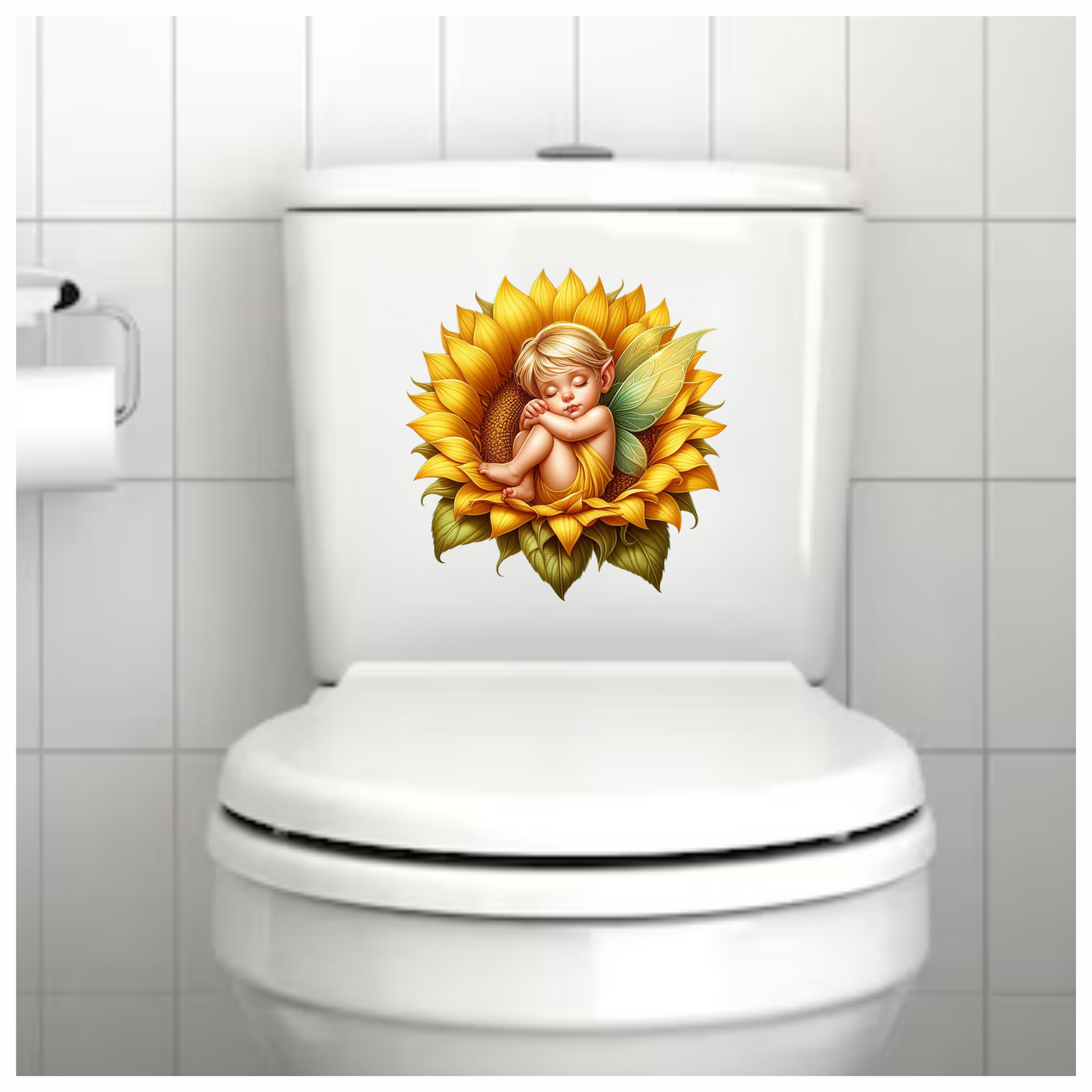 Yellow Fairy Baby Sleeping Sunflower Vinyl Sticker Decal