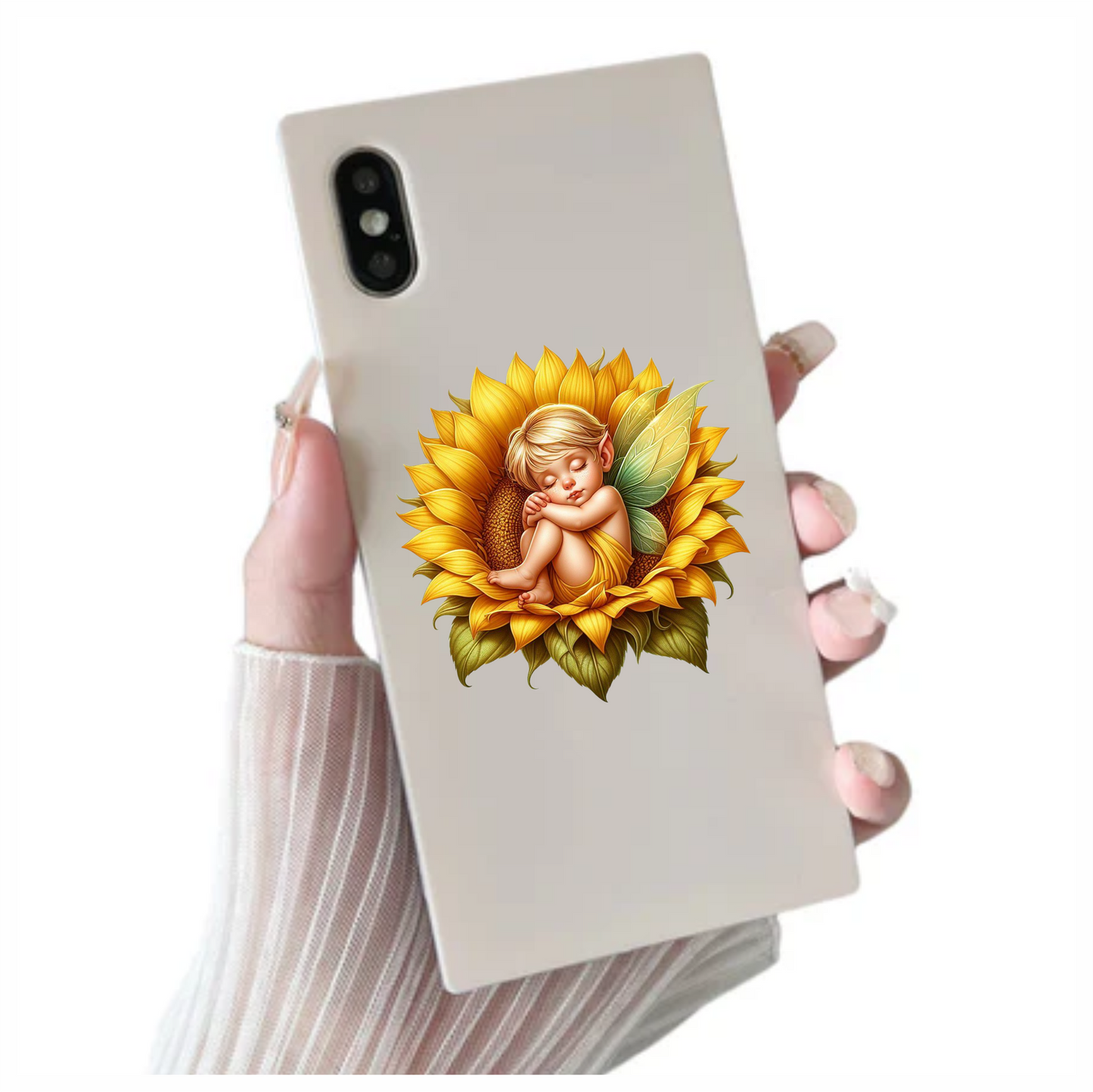 Yellow Fairy Baby Sleeping Sunflower Vinyl Sticker Decal