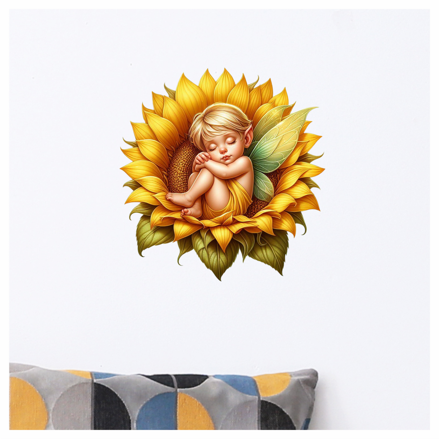 Yellow Fairy Baby Sleeping Sunflower Vinyl Sticker Decal