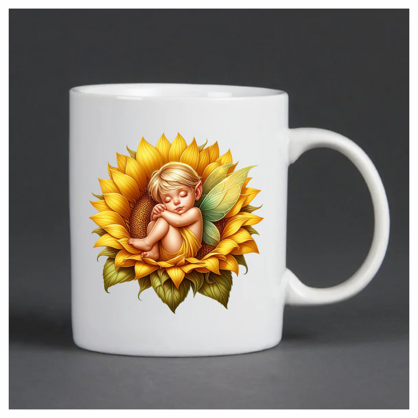 Yellow Fairy Baby Sleeping Sunflower Vinyl Sticker Decal