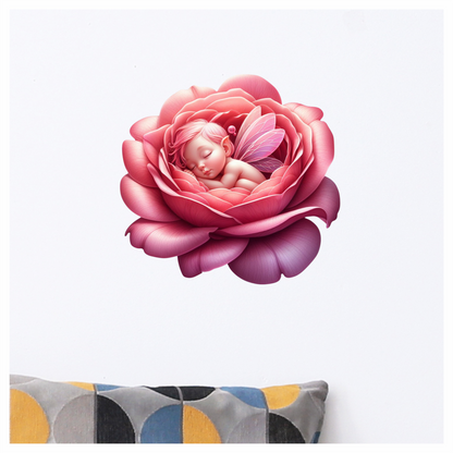 Pink Fairy Baby Sleeping Flower Vinyl Sticker Decal