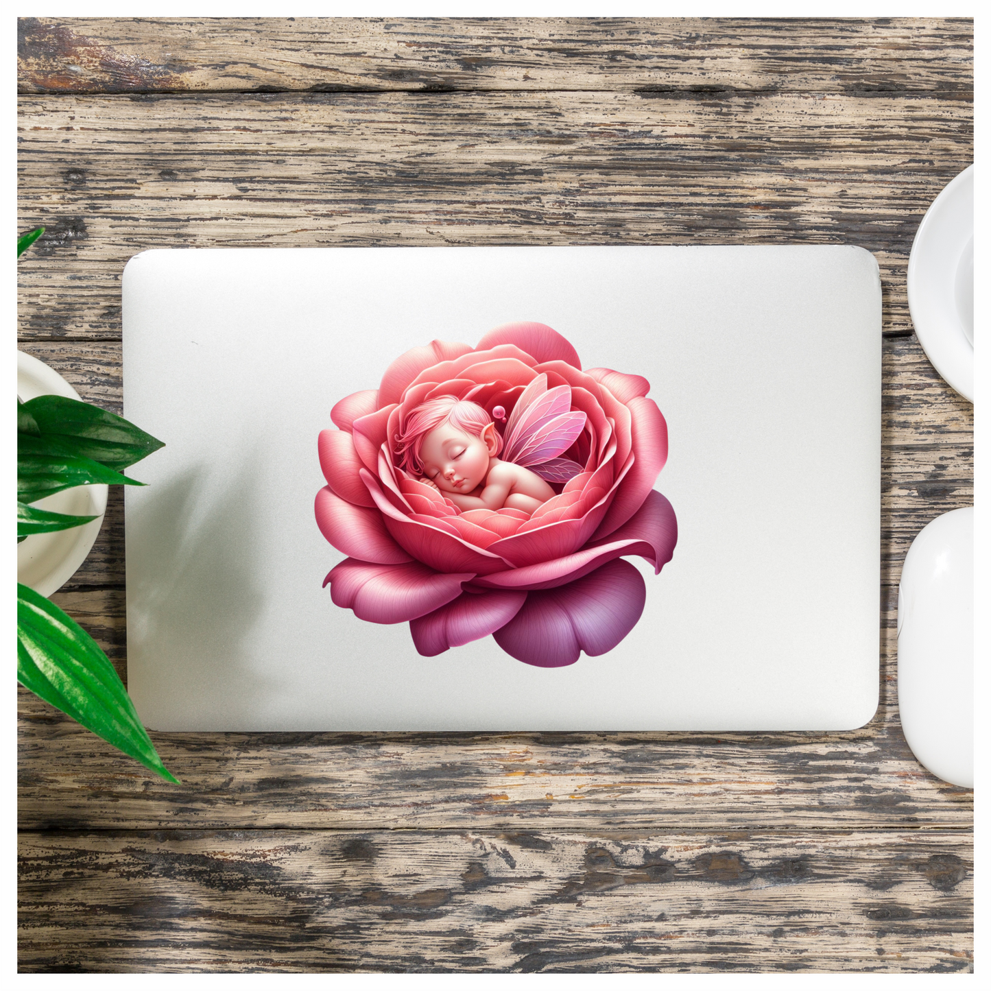 Pink Fairy Baby Sleeping Flower Vinyl Sticker Decal
