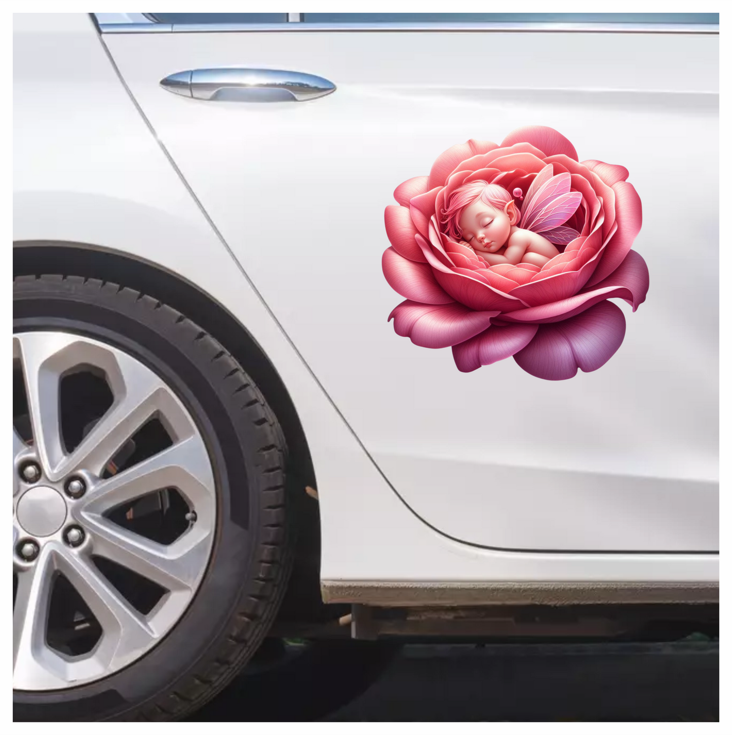 Pink Fairy Baby Sleeping Flower Vinyl Sticker Decal