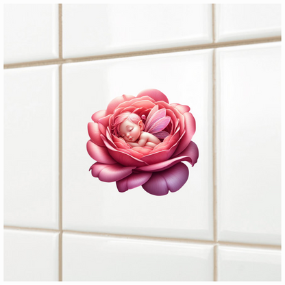 Pink Fairy Baby Sleeping Flower Vinyl Sticker Decal