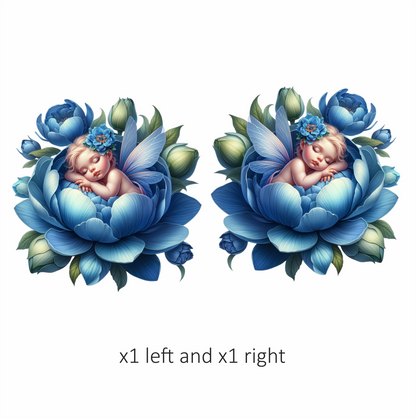 Baby Sleeping Blue Flower Fairy Wings Vinyl Sticker Decal