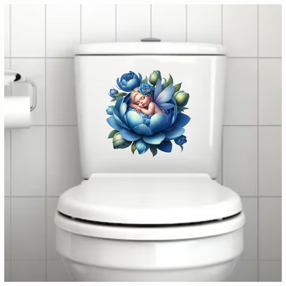 Baby Sleeping Blue Flower Fairy Wings Vinyl Sticker Decal
