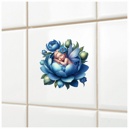 Baby Sleeping Blue Flower Fairy Wings Vinyl Sticker Decal