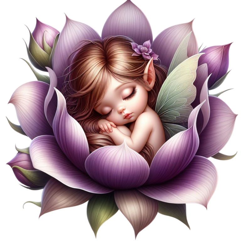 Sleeping Fairy Purple Flower Petals Vinyl Sticker Decal