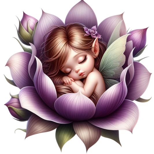 Sleeping Fairy Purple Flower Petals Vinyl Sticker Decal